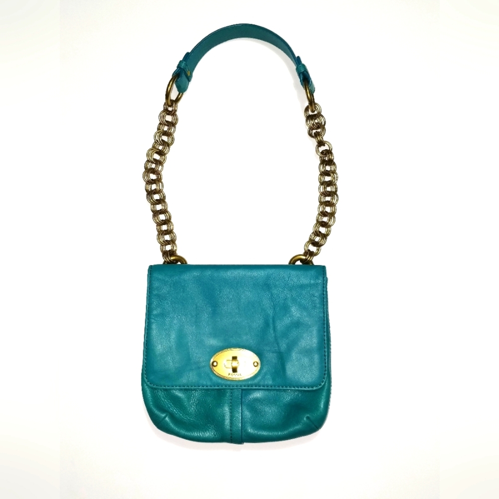 FOSSIL Turquoise Leather Turnlock key Purse